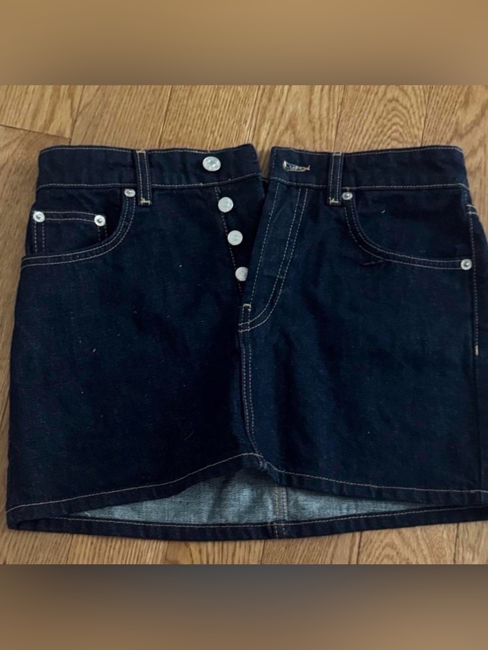 Zara Dark Blue Denim Mini Skirt with Button Detail